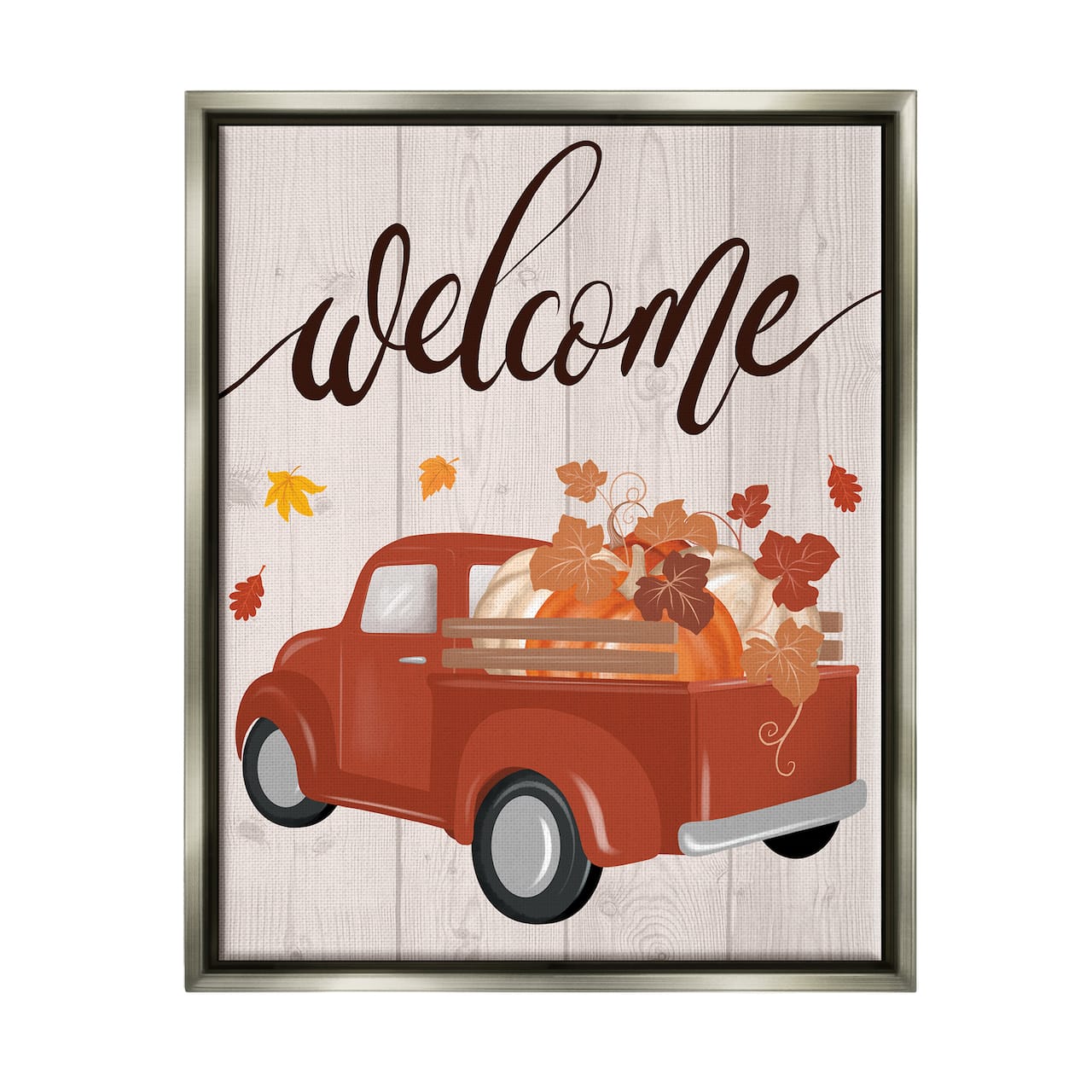 Stupell Industries Welcome Country Pumpkin Truck Framed Floater Canvas Wall Art